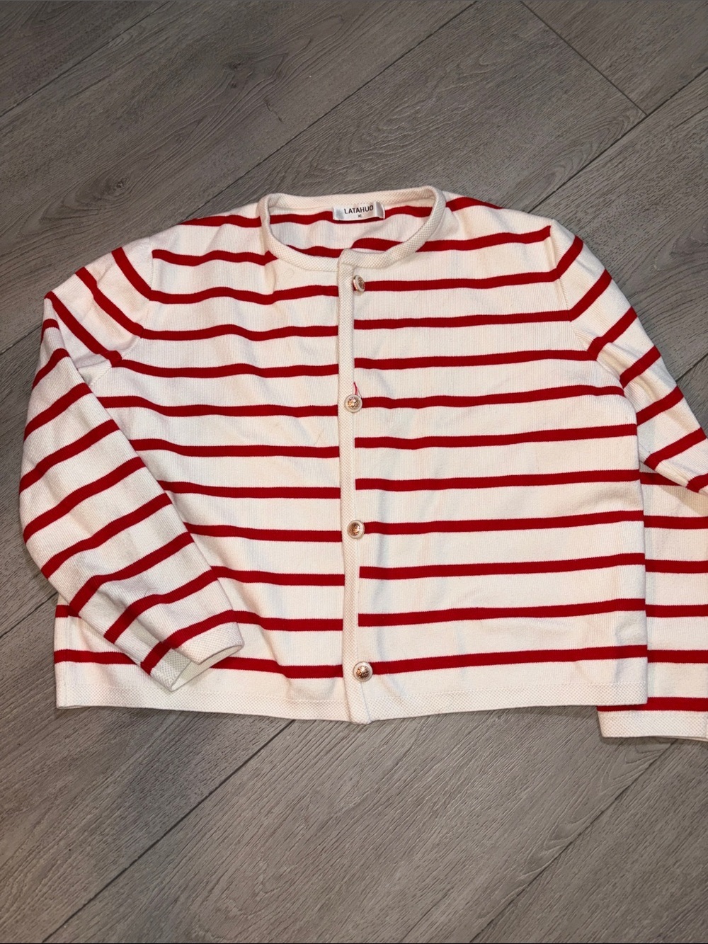 Latahuo Red & Ivory Striped Button Cardigan vintage size XL